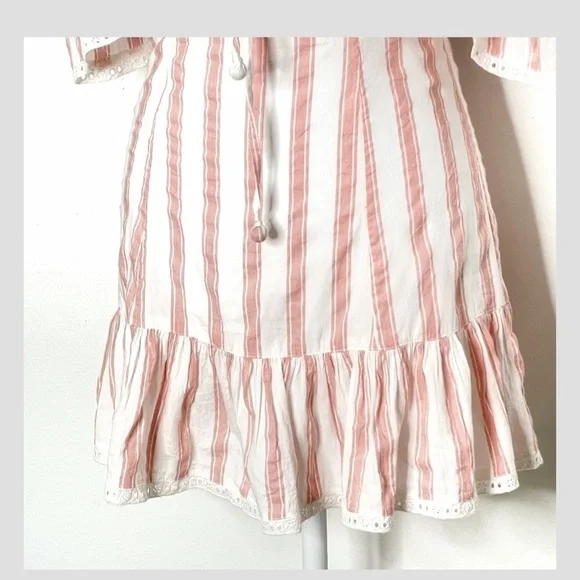 Tularosa Brinley Mini Dress Off Shoulder Pink Stripe Ruffle Hem Sweetheart Neck - Picture 8 of 11